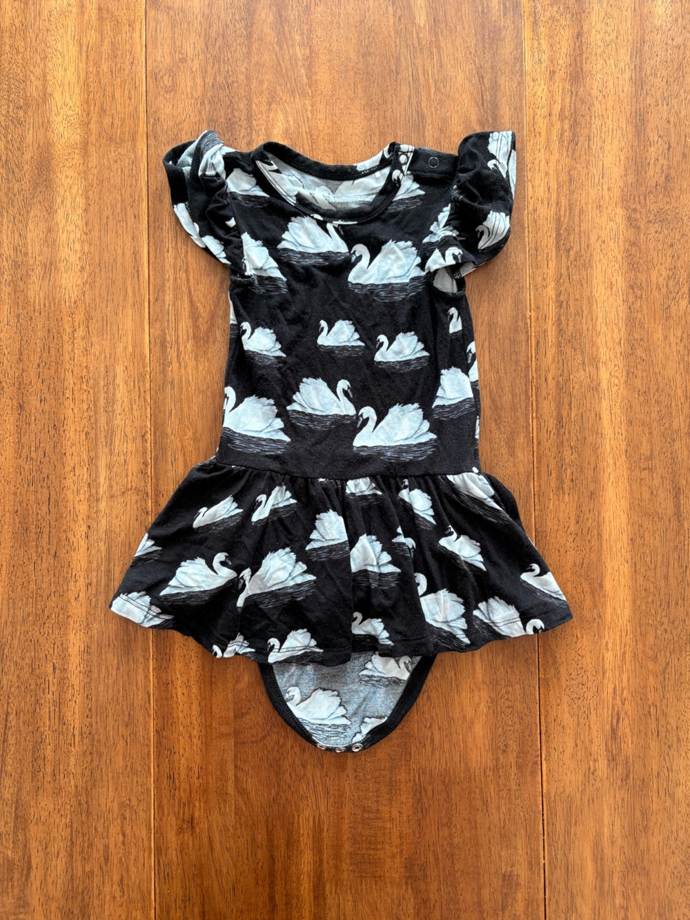 Post Peanut Black Dress with White Swan Print